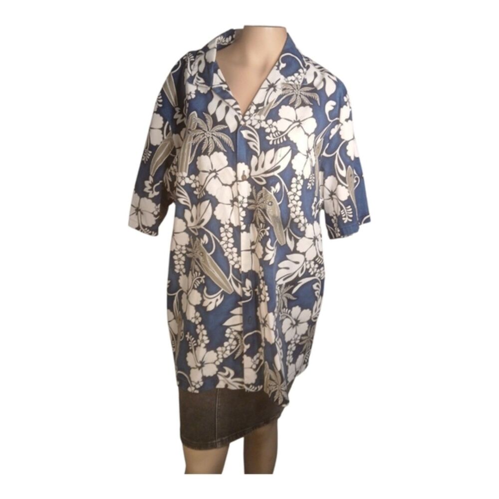 KY'S Made in Hawaii Blue Floral Hawaiian Shirt XL/XXL